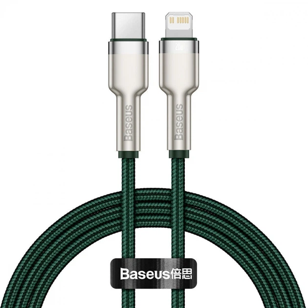Кабель Baseus Cafule Metal Type-C to Lightning PD 20W (1m) green - Фото 1 Кабель Baseus Cafule Metal Type-C to Lightning PD 20W (1m) green - зображення 1