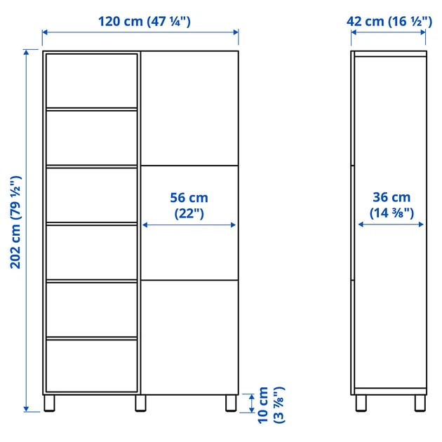 Комбінація для зберігання з дверцятами IKEA БЕСТО, білий Студсвікен, біла плетена тополя, 120x42x202 см, - зображення 6