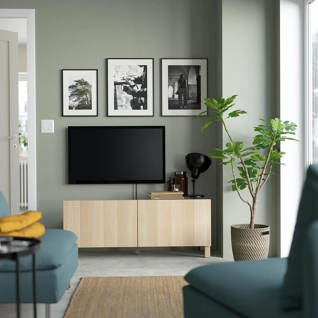 Тумба под ТВ IKEA БЕСТО, с дверцами, под беленый дуб, 120x42x48 см, 394.196.24 - изображение 3