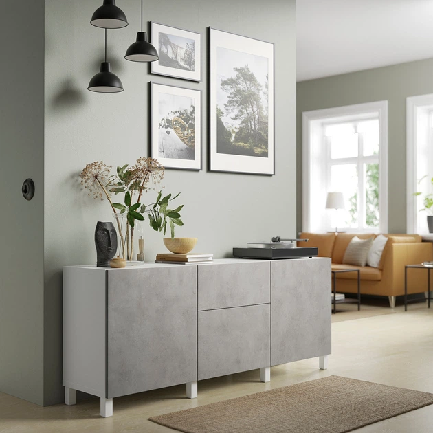 Модуль для зберігання із шухлядами IKEA BESTÅ БЕСТО, білий КАЛЛЬВІКЕН, світло-сірий під бетон, 180x42x74 см, - Фото 3 Модуль для зберігання із шухлядами IKEA BESTÅ БЕСТО, білий КАЛЛЬВІКЕН, світло-сірий під бетон, 180x42x74 см, - изображение 3