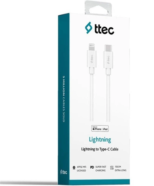 Кабель Ttec USB Type-C - Lightning (M/M), 1.5 м, White (2DKM04B) - изображение 2