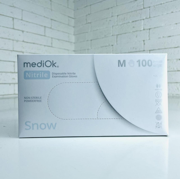 Рукавички нітрилові Mediok Snow розмір M білі 100 шт - зображення 1