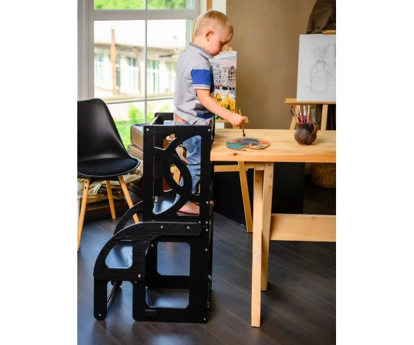 Башня Монтессори 2 в1 Башня помощника - столик и стульчик Tarwus Comfort Black - изображение 10