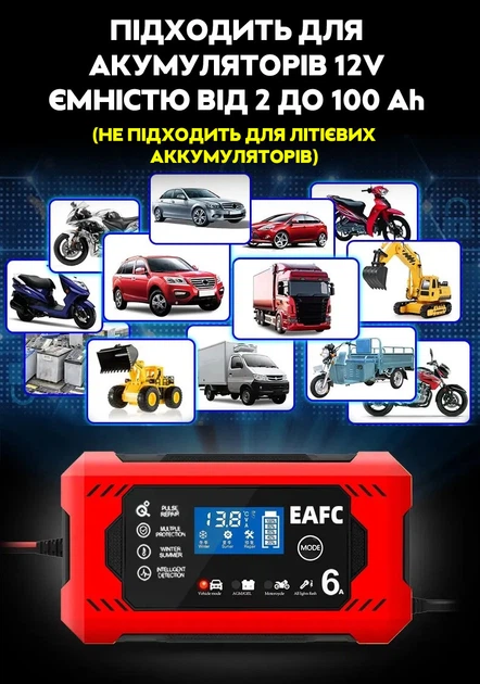Зарядное устройство для автомобильного аккумулятора EAFC H-6CS 12V 6A Red - изображение 2