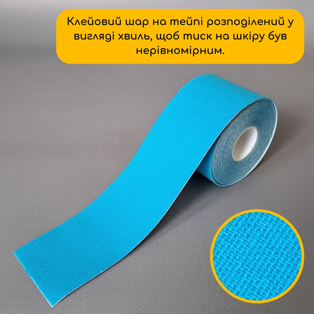 Кінезіо тейп стрічка пластир для тейпування коліна спини шиї 5 см х 5 м Kinesio Tape блакитний АН463 - зображення 2