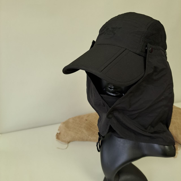 Кепка із захистом тактична капелюх від УФ-променів із захистом шиї від сонця рибацька кепка ARCTERYX чорна (АН-1625) - зображення 2
