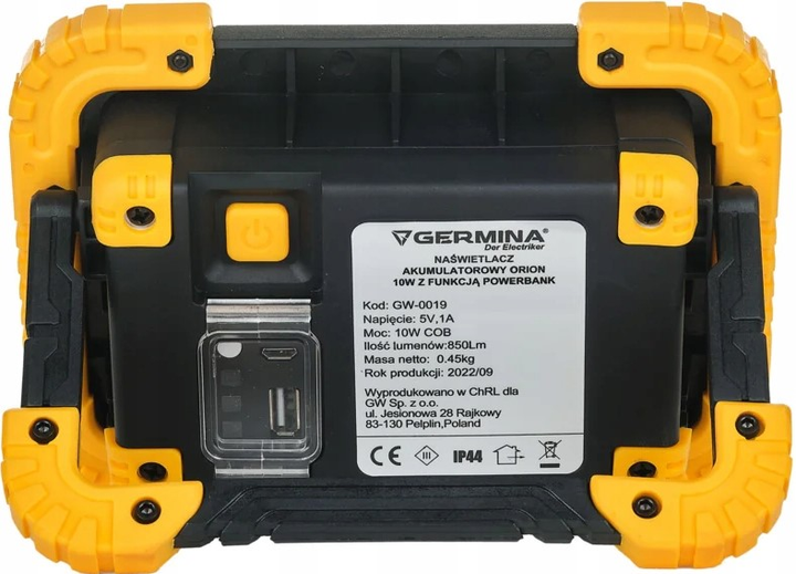 Naświetlacz akumulatorowy Germina Orion 10 W 850 lm 6000 K (GW-0019) - obraz 5