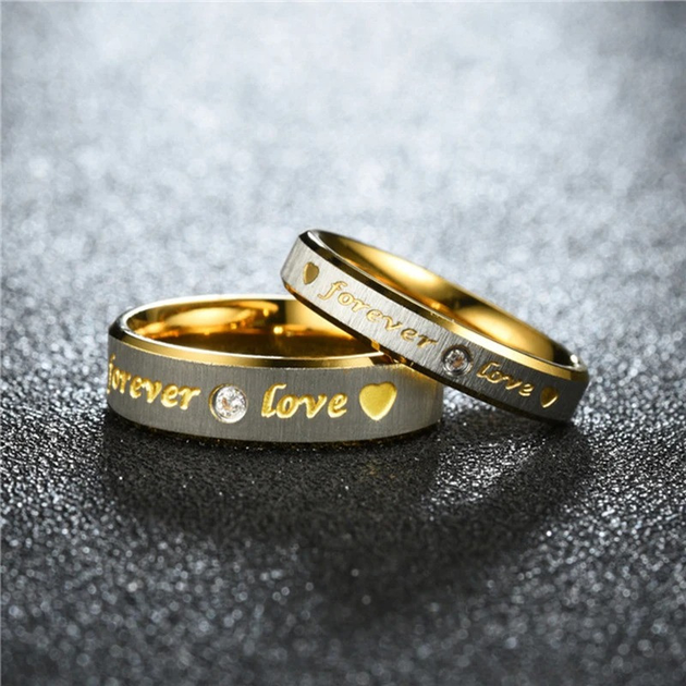 Обручка мед золото Forever Love Каблучка для пропозиції з білим каменем ...