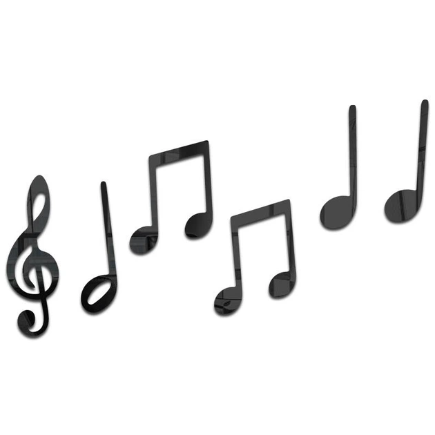 Дзеркальна наліпка у вигляді нот на стіну "Symphony" — акрилова панель для декору інтер'єру, самоклейна, 6 шт., чорна (010061) - зображення 2