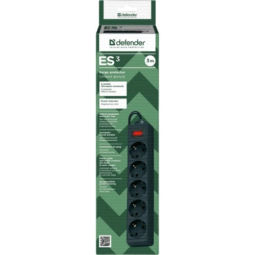Сетевой фильтр Defender ES 5 розеток/3 м/2200 Вт Черный (994850) - изображение 5