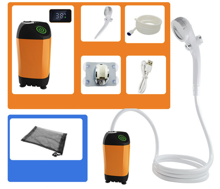 Мощный Аккумуляторный переносной душ SUNROZ Camping Shower YT70W New Generation для дачи и кемпинга с дисплеем и модернизированной батареей 7800mAh Оранжевый (SUN4017_3) - изображение 4