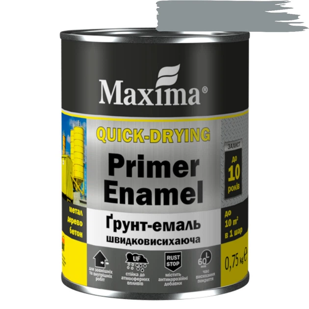 Грунт-эмаль быстросохнущая Maxima Серая 0.75кг - Фото 1 Грунт-эмаль быстросохнущая Maxima Серая 0.75кг - изображение 1