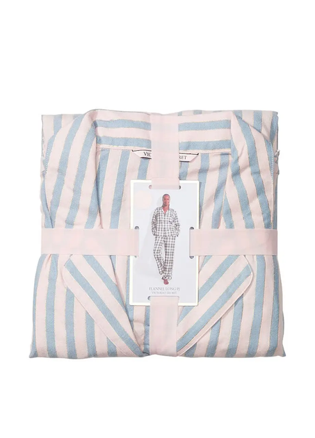 Пижама Victoria's Secret Flannel Long Pajama Set фланелевая (Рубашка+штаны) S розовая в полоску - изображение 4