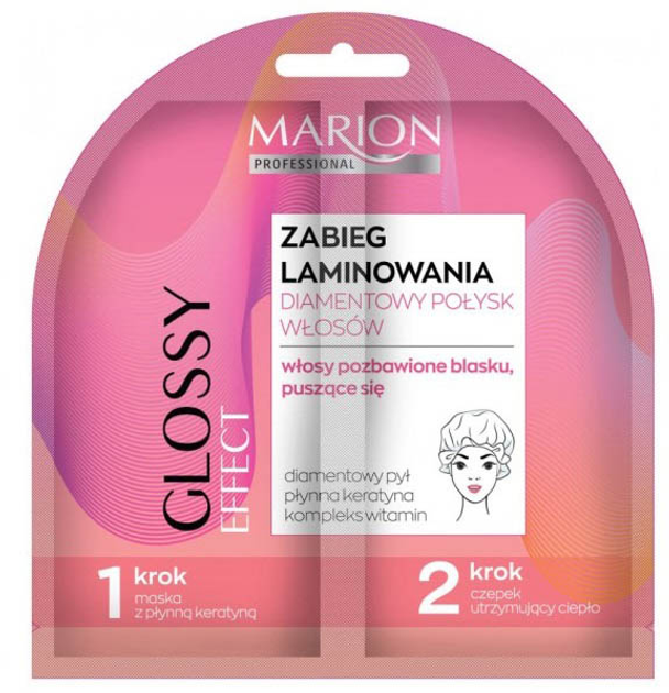 Zestaw do laminowania włosów Marion Professional Glossy Effect maska z płynną kreatyną 20 ml + czepek utrzymujacy ciepło (5902853008279) - obraz 1