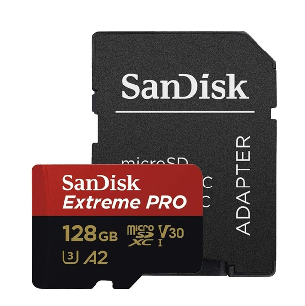 Карта памяти microSDXC SanDisk Extreme Pro 128Gb c10 V30 (R200MB/s,W90MB/s)+(adapter) SDSQXCD-128G-GN6MA - изображение 1