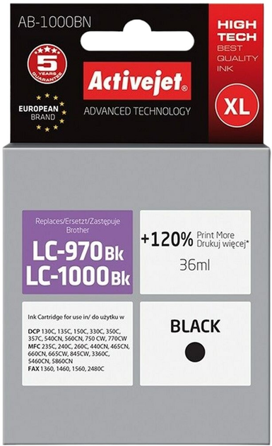 Картридж Activejet для Brother LC1000BK/970BK Supreme 36 мл Black (AB-1000BN) - зображення 1