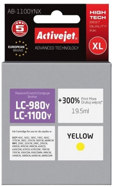 Картридж Activejet для Brother LC1100Y/980Y Supreme 19.5 мл Yellow (AB-1100YNX) - зображення 1