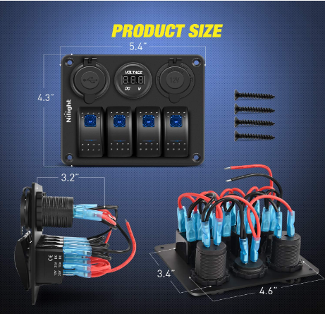 Багатофункціональна панель 4+3, вольтметр, 2USB, гніздо 12В, 4 перемикачі - зображення 6