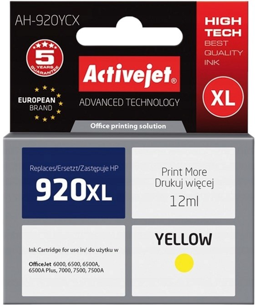Tusz Activejet do AH-920YCX HP 920XL CD974AE Premium 12 ml Yellow (AH-920YCX) - obraz 1