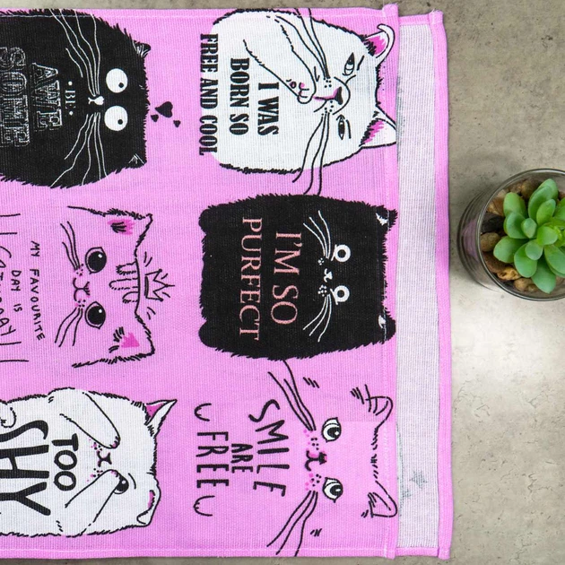 Кухонний рушник рогожка з принтом Cats GM Textile 35х61см 180г/м2 (Рожевий) - зображення 3