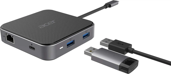 Hub USB Acer USB-C > HDMI/DP/2xUSB-A3.2/USB-C/RJ45/mini-jack 0.15 m Black (HP.DSCAB.013) - obraz 3