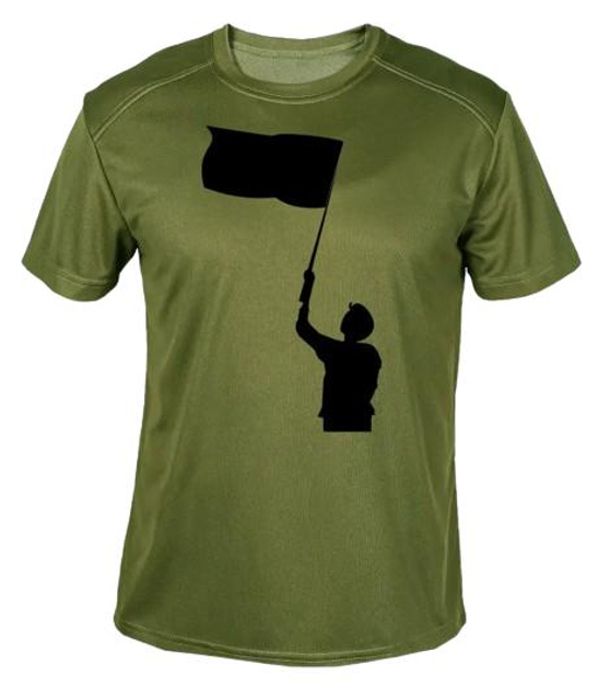 Футболка потоотводящая военная ВСУ с принтом "Мужчина с флагом" в оливе S - изображение 1
