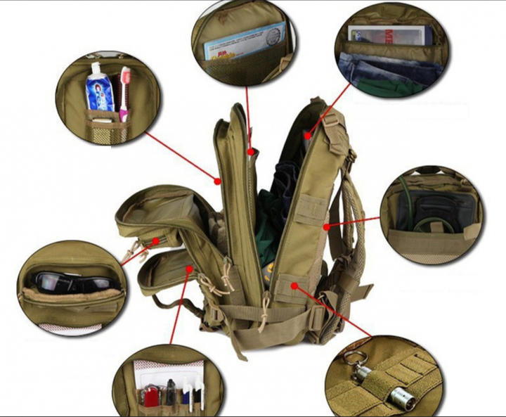 Великий водонепроникний тактичний рюкзак для походів риболовлі полювання та кемпінгу на 70 літрів Хакі Е43 - зображення 2