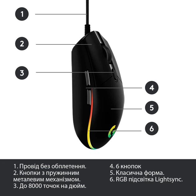 Мышь Logitech G102 Lightsync USB Black (910-005823) - Фото 6 Мышь Logitech G102 Lightsync USB Black (910-005823) - изображение 6