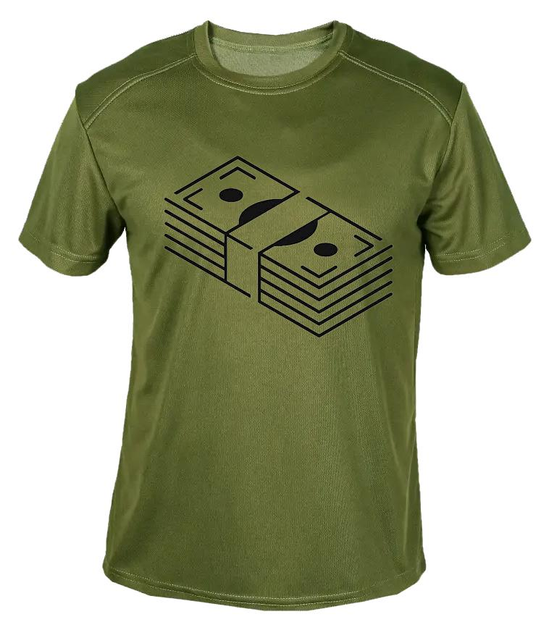 Футболка потовідвідна армійська ЗСУ з принтом "Пачка грошей" в оливі XL - зображення 1