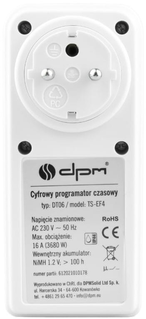Programator czasowy cyfrowy DPM DT06 tydzień / czas ochrona IP44 (5906881174265) - obraz 5