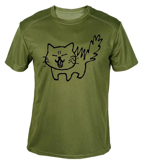 Футболка потоотводящая военная ВСУ с принтом "Злой котенок" в оливе L - изображение 1