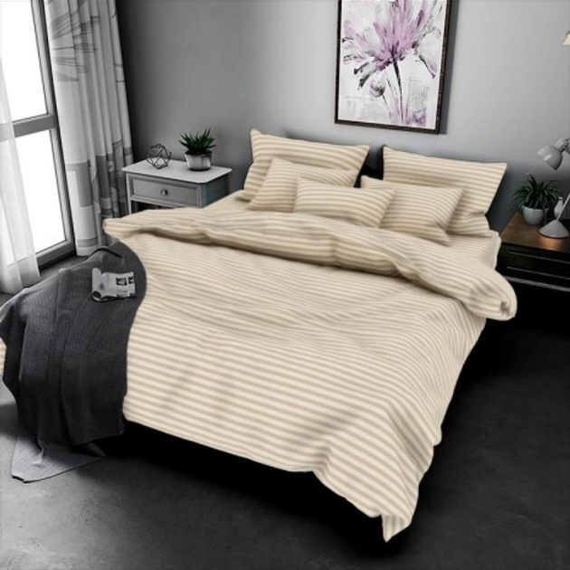 Акція на Комплект постільної білизни MirSon King Size 220 x 240 17-0602 Stripe Creamy Бязь від Rozetka