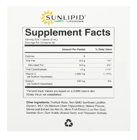 Ліпосомальний вітамін C, Sunlipid, з олією з MCT, 30 пакетиків по 5 мл - зображення 2