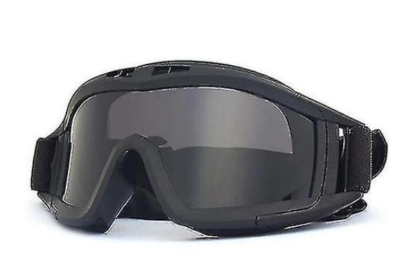 Защитные очки для страйкбола от ветра и пыли с 3 линзами Black - изображение 1
