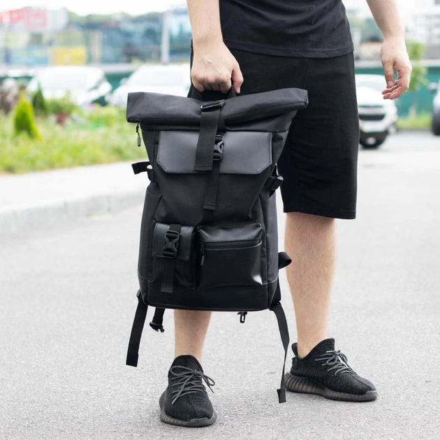 Городской рюкзак RollTop черный с отделением для ноутбука на 20-25 литров РоллТоп Rytm для путешествий - Фото 2 Городской рюкзак RollTop черный с отделением для ноутбука на 20-25 литров РоллТоп Rytm для путешествий - изображение 2