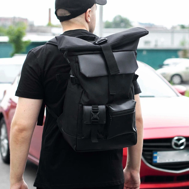 Городской рюкзак RollTop черный с отделением для ноутбука на 20-25 литров РоллТоп Rytm для путешествий - Фото 4 Городской рюкзак RollTop черный с отделением для ноутбука на 20-25 литров РоллТоп Rytm для путешествий - изображение 4