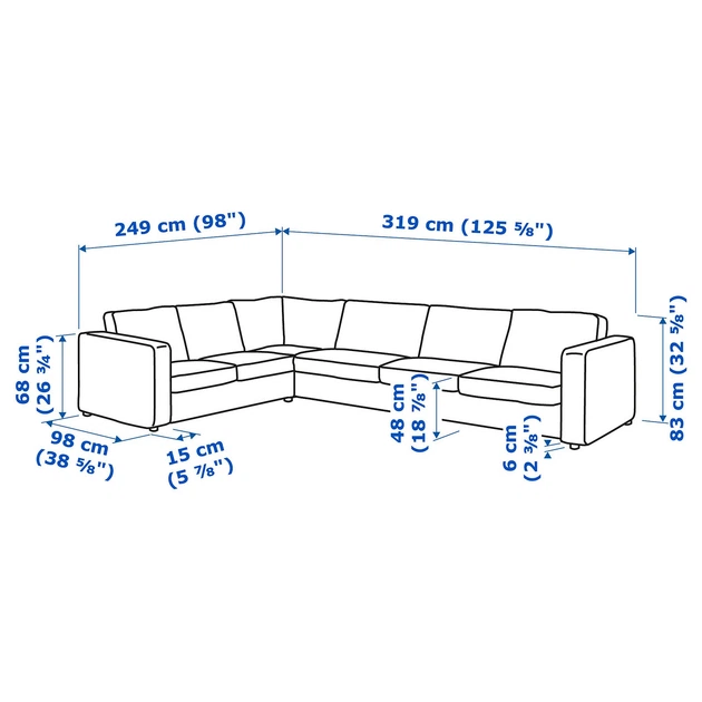 Кутовий диван IKEA VIMLE ВІМЛЕ, 5-місний, ГУННАРЕД класичний сірий, 593.995.78 - изображение 15