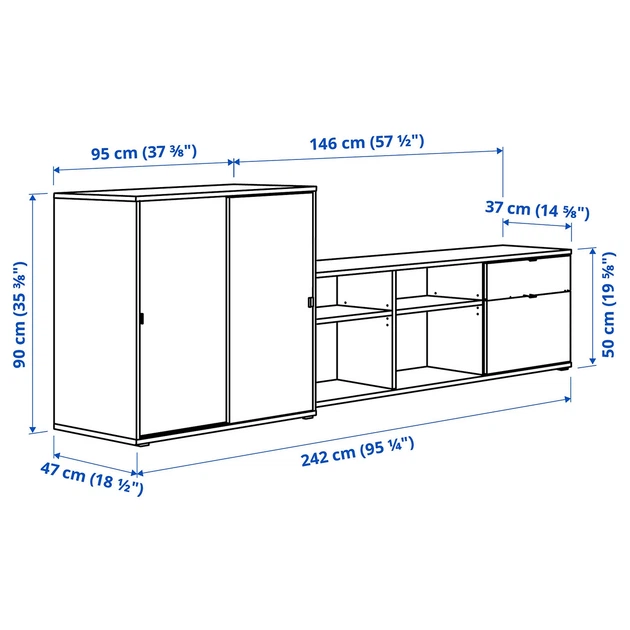 Комбінація полиць IKEA TV VIHALS, білий, 242х37х90 см, 494.406.01 - изображение 8