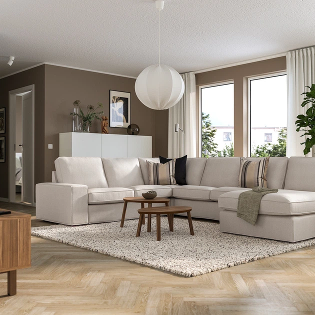 Угловий диван 5o з шезлонгом IKEA KIVIK КІВІК, Світло-бежевий трезунд, 694.828.69 - зображення 4