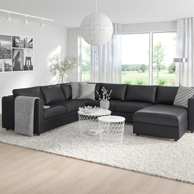 Угловий диван IKEA VIMLE ВІМЛЕ, 5-місний, з кушеткою, ГРАНН, Бомстад чорний, 393.067.64 - зображення 6
