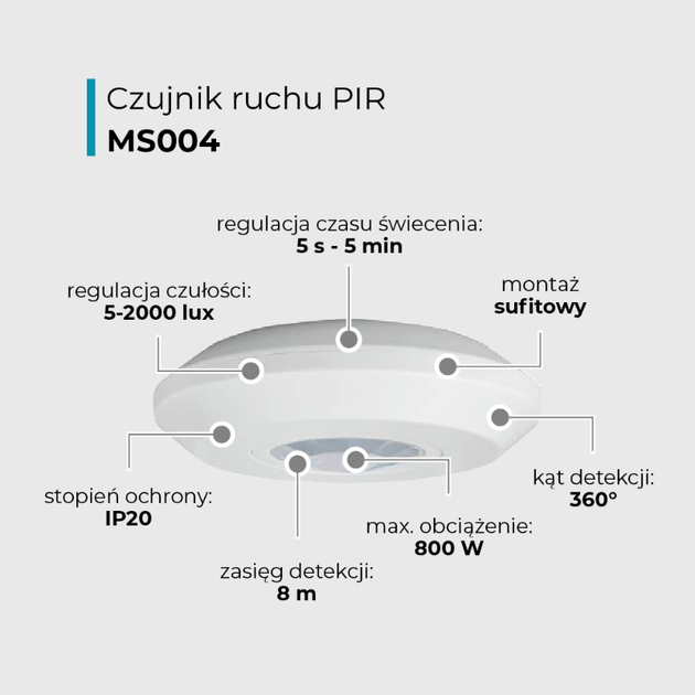 Датчик руху PIR DPM MS004 білий (5906881217900) - зображення 8