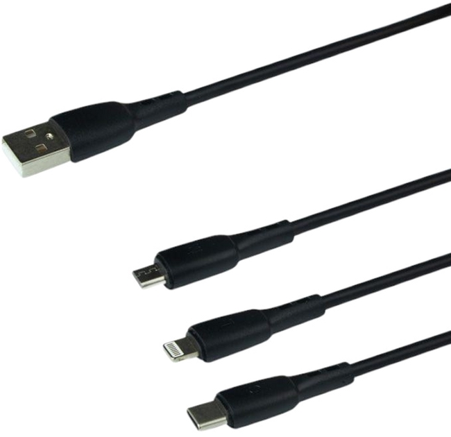 Kabel Natec USB Type-A - micro-USB + Lightning + USB Type-C 1 m Black (NKA-1202) - obraz 1
