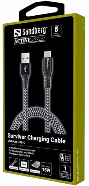 Kabel Sandberg USB Type-C - USB Type-A 1 m Black (5705730441363) - obraz 2