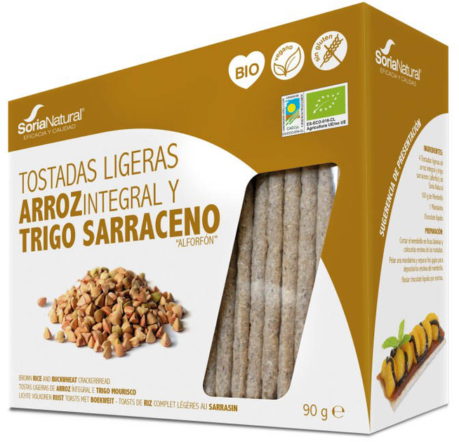 Рисові тости Soria Natural Bio Brown Rice and Buckwheat 90 г (8422947805029) - зображення 1