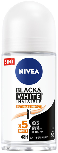 Антиперспірант NIVEA Black and White invisible ultimate impact для жінок кульковий 50 мл (42397649) - зображення 1
