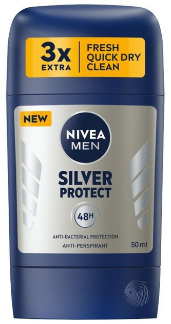 Antyperspirant NIVEA Silver Protect w sztyfcie dla mężczyzn 50 ml (42429654 / 42249654) - obraz 1