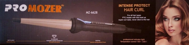 Плойка конусна ProMozer Mz-6628 для створення об'єму і спіральних локонів Чорно-золотава (10855) - зображення 3