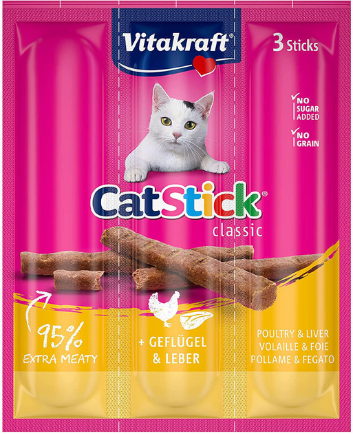 Паличка жувальна для котів Vitakraft Cat Stick Poultry and Liver 3 шт 18 г (4008239108692) - зображення 1