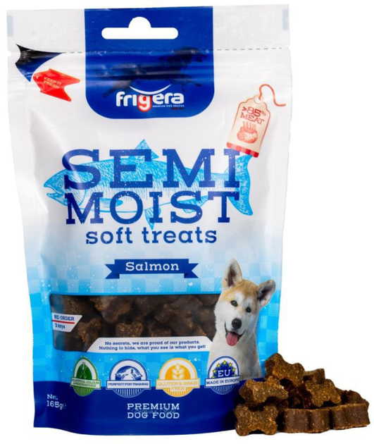 Smakołyk dla psów Frigera Semi-Moist Soft Treats High Meat Gluten & Grain Free Salmon 165 g (4022858612415) - obraz 1