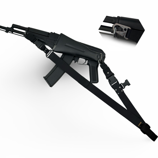 Ремінь збройовий двоточковий з посиленим карабіном Чорний - зображення 1